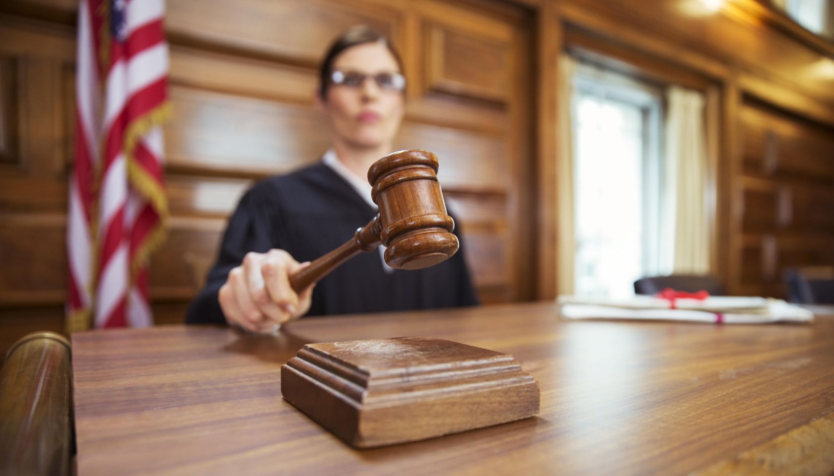 Judge banging gavel in court