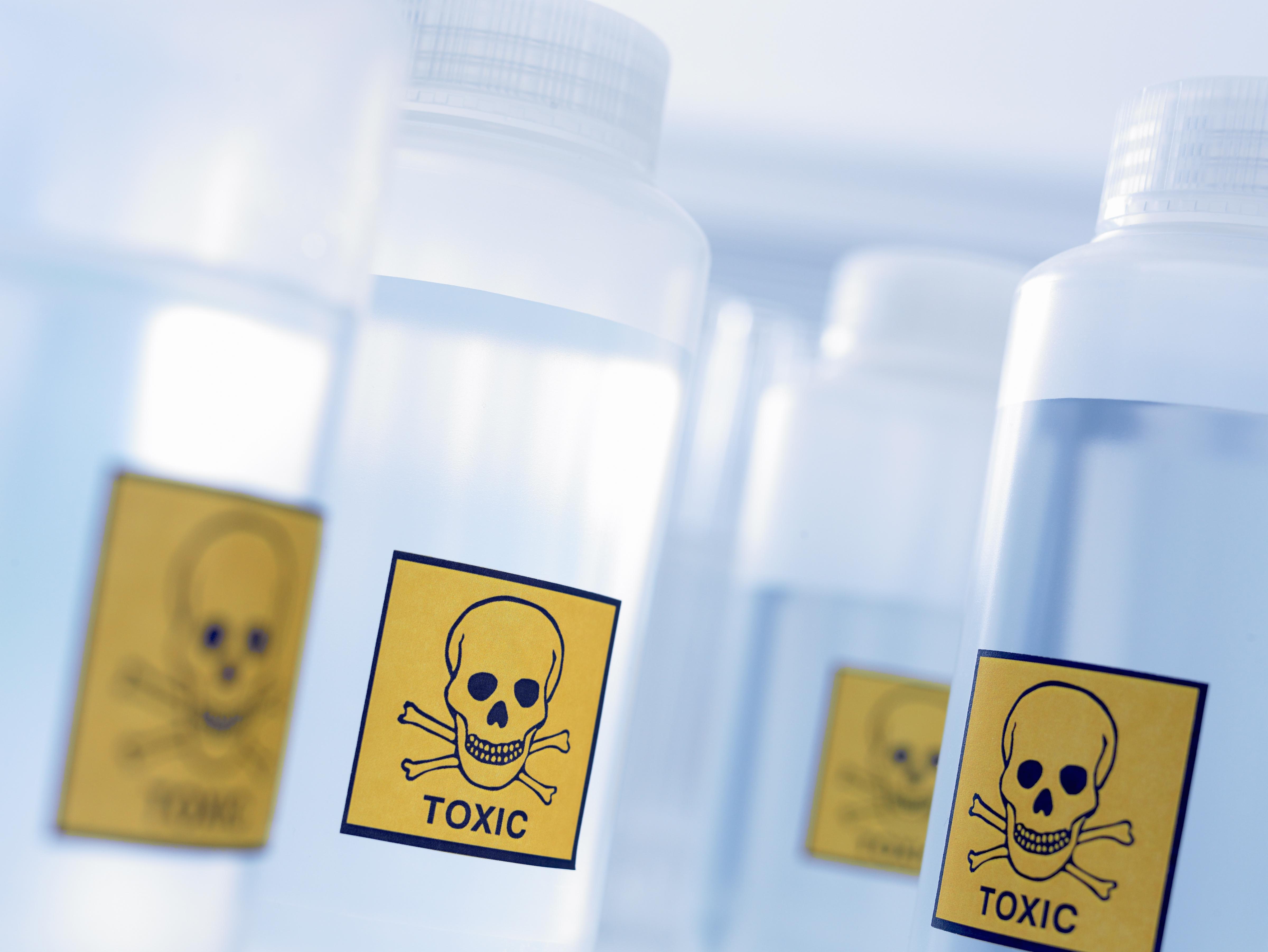 Bottles with toxic labels