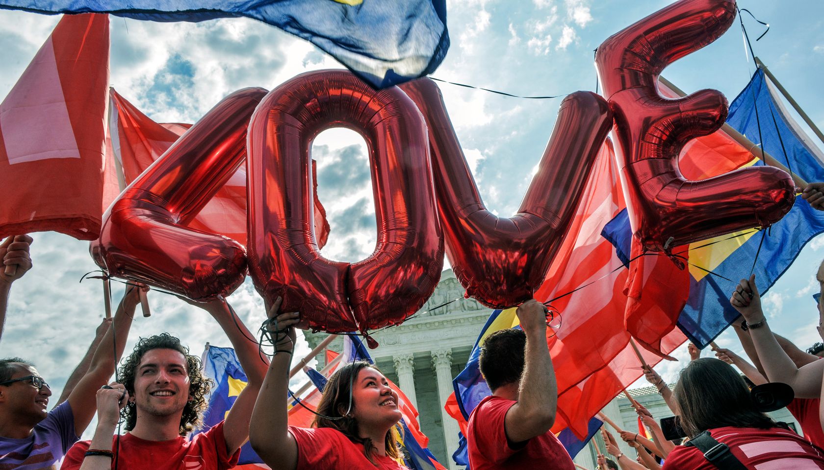 The scene at the Supreme court as Justices release decisions in Washington, DC.
