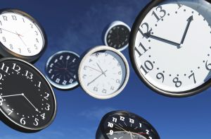 Variety of flying clocks with different time