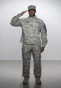 man in military uniform, saluting