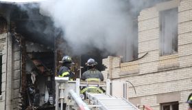Fire fighters on the scene at a building explosion in Borough Park, Brooklyn on October 3rd, 2015