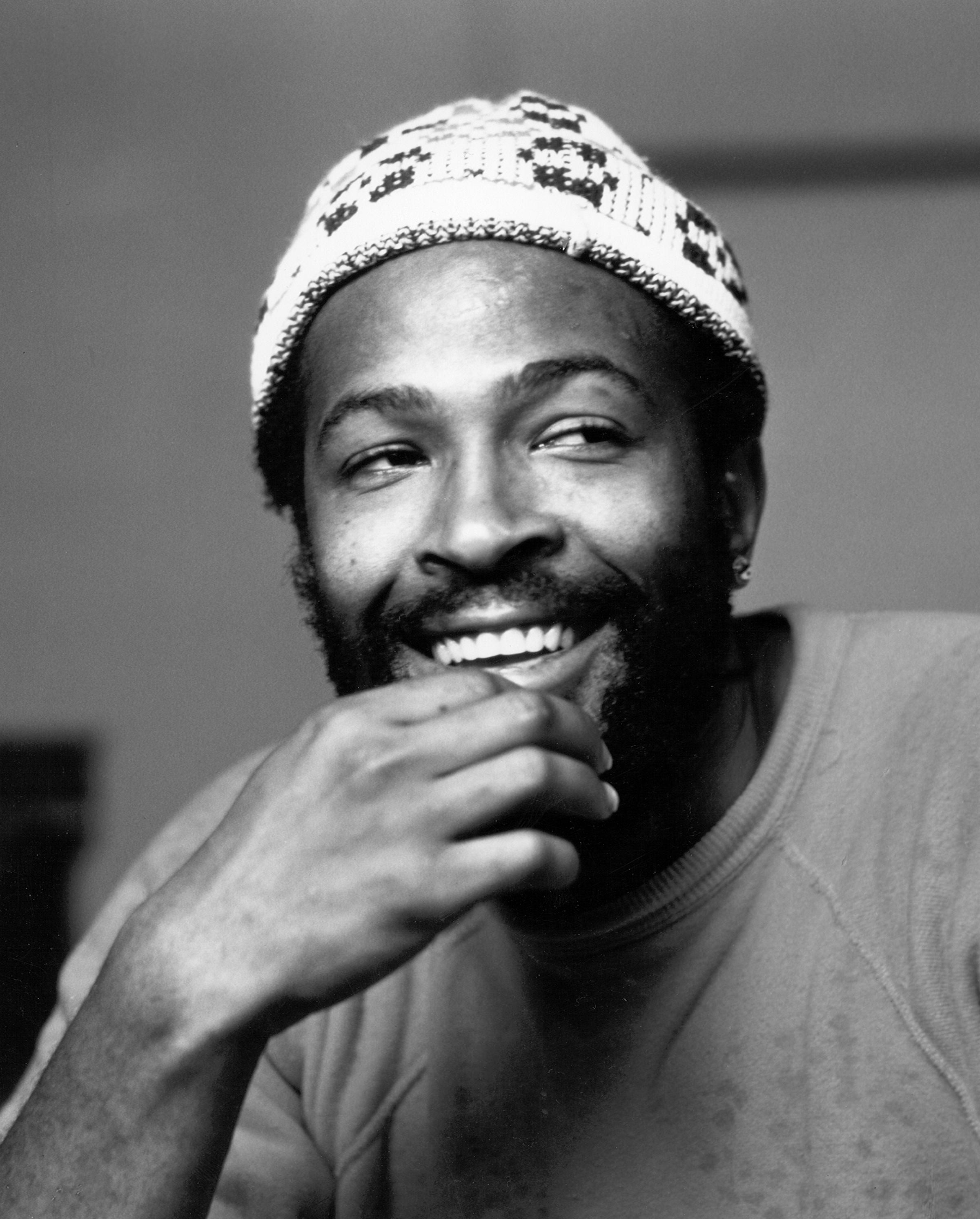 Marvin Gaye Portrait Wearing White Cap