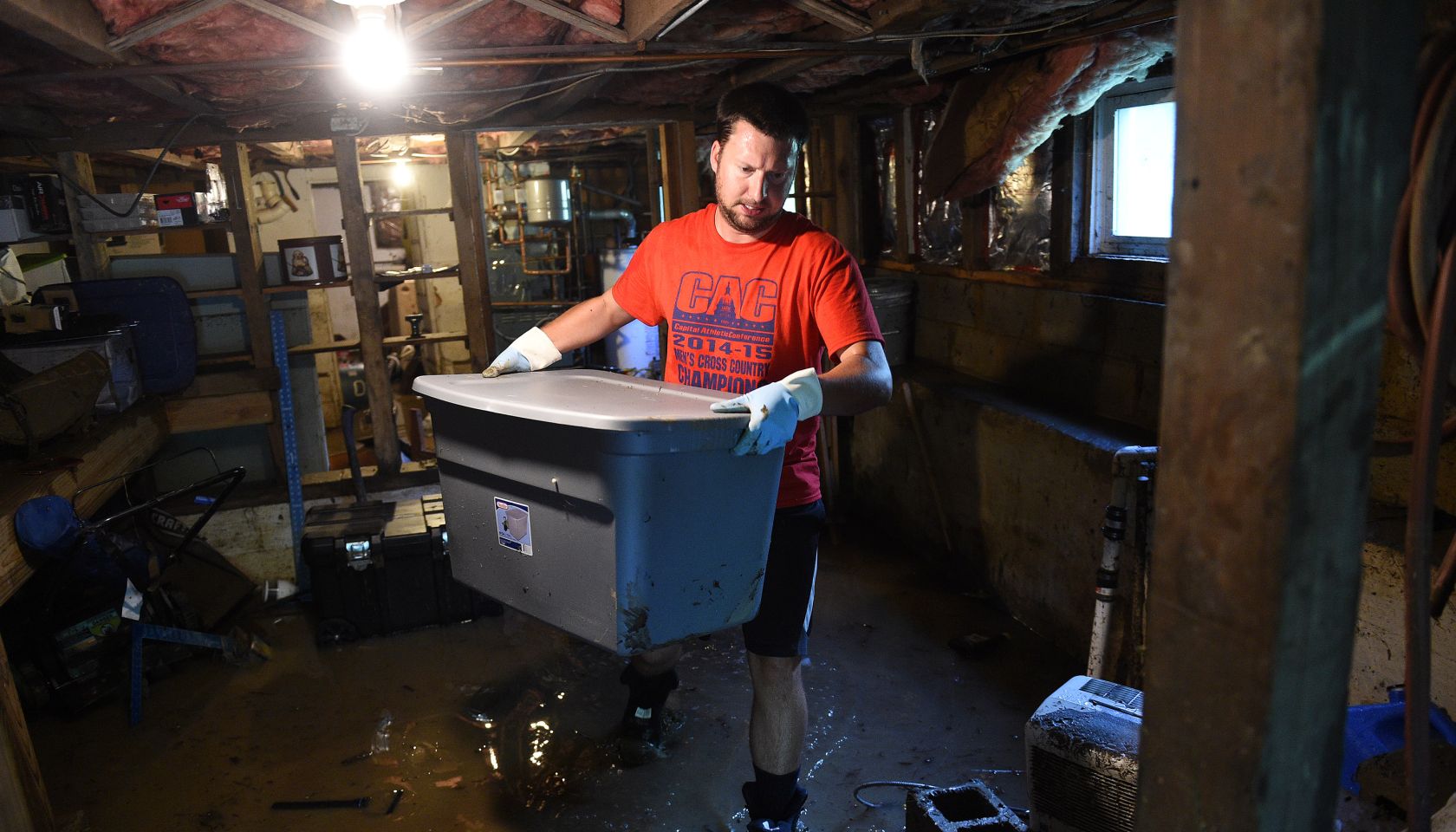 ELLICOTT CITY, MD - JULY 31: Zack Dickerson, 29, red t-shirt,