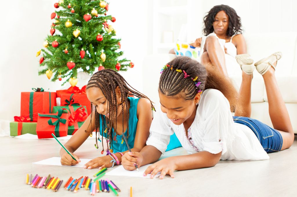 Children Drawing and Coloring to Santa Claus.