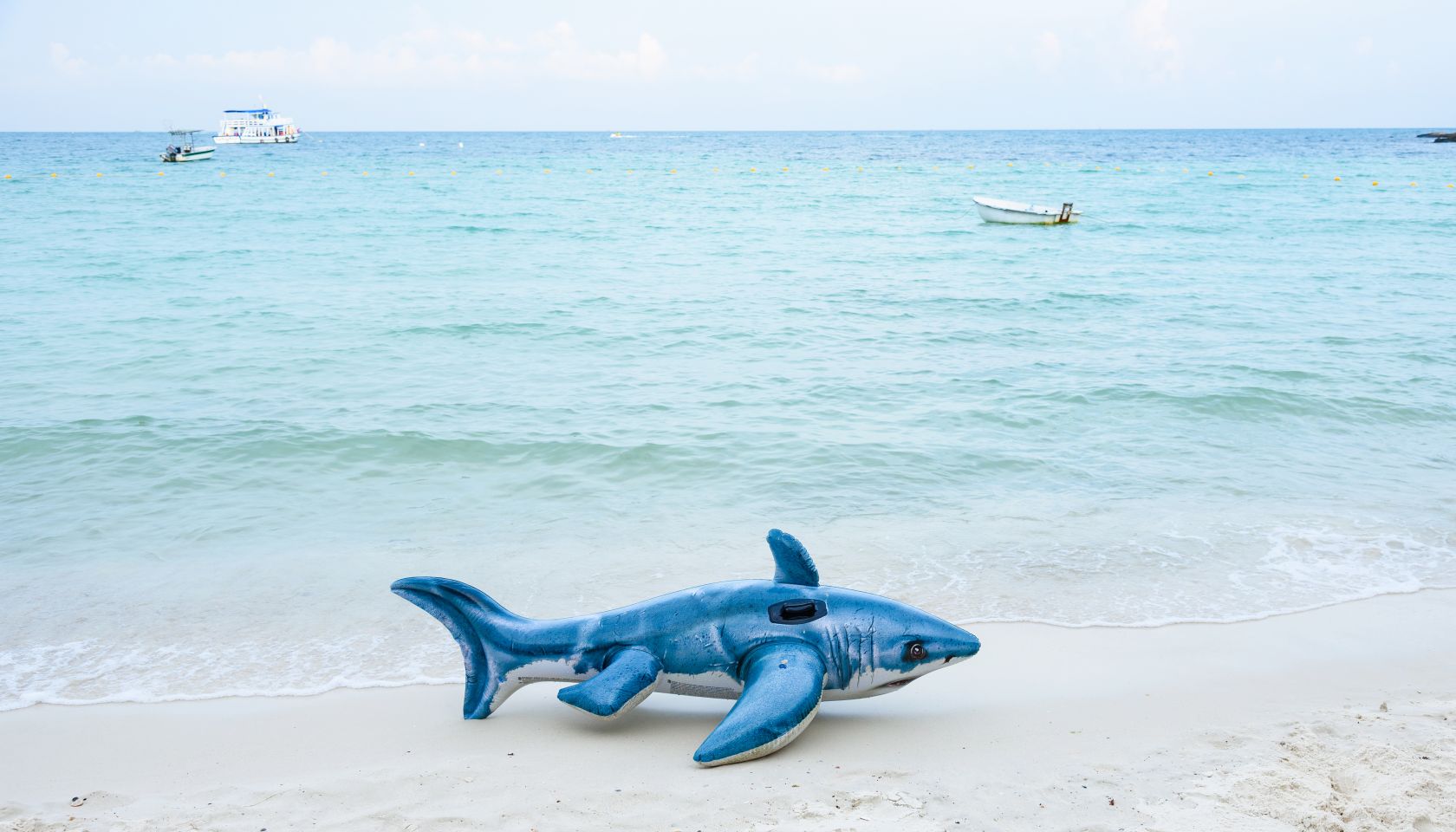 Inflatable Toy Shark On Shore At Beach