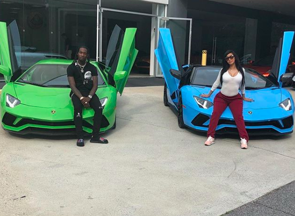 Offset and Cardi B in front of Lamborghinis