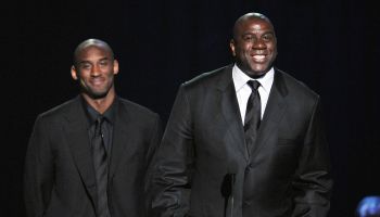 Basketball legends Kobe Bryant (L) and M