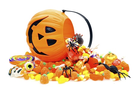 Jack o lantern pumpkin with candy