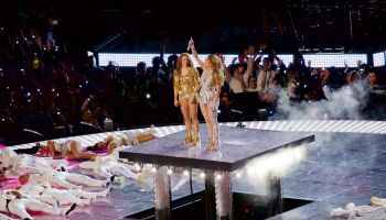 Jennifer Lopez and Shakira perform during the Pepsi Halftime Show