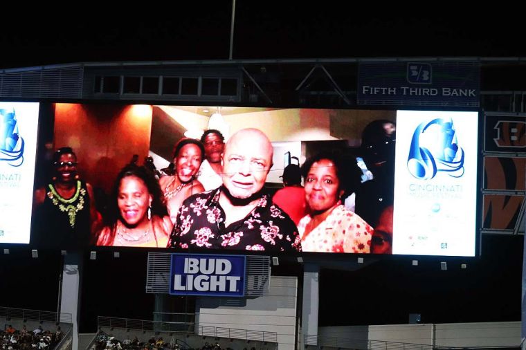 Lincoln Ware on the jumbotron at the Cincinnati Music Festival 2022 Saturday