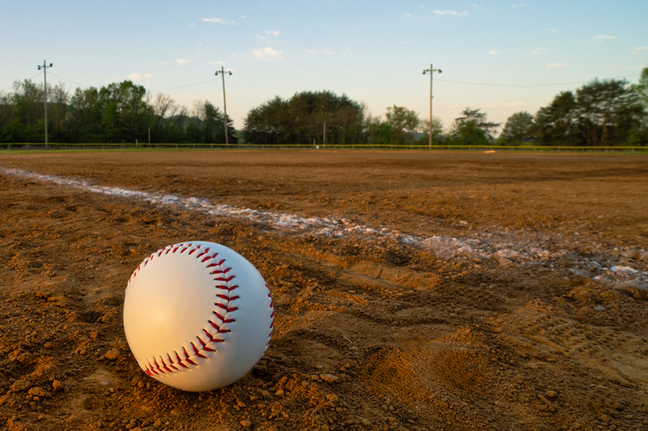 Baseball at the Infield Line in the Golden Hour