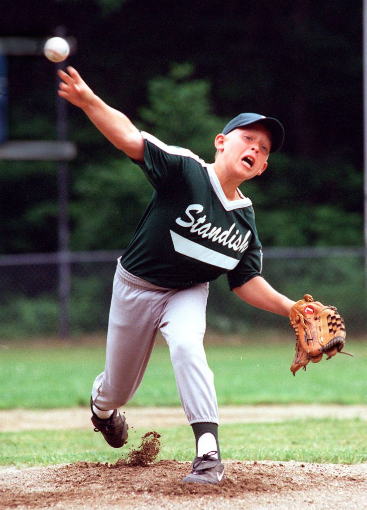 Little Leaguer, Adam Hamilton, fires his fastball in Windham before his all star game.