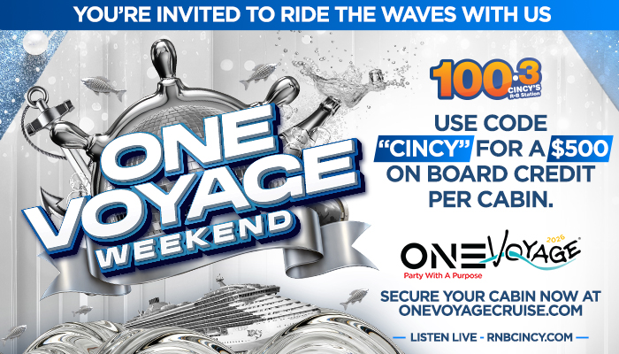 One Voyage Weekend cruise invitation with text "You're invited to ride the waves with us" and various cruise ship icons.